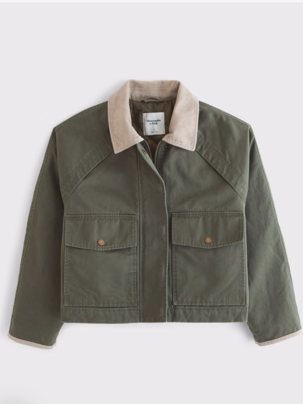 Abercrombie & Fitch Olive Utility Jacket with Cream Corduroy Collar